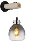 LED Wandleuchte Rauchglas Schwarz, Metall-Gestell, Holz, E27, Warmwei&szlig; -...