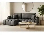Ecksofa 280x184 cm mit Schlaffunktion & Bettkasten &ndash; Grau Samt &ndash; L-Sofa