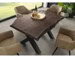 MASSIVMOEBEL24 Baumtisch Akazie 140x90x77 grau lackiert / X-Beine anthrazit matt