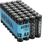ABSINA 32x Akku AA wiederaufladbar 2900 - NiMH AA Akkus mit 1,2V & min. 2650mAh...