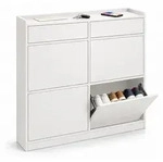 Relaxdays Schuhkipper, 4 F&auml;cher, 2 Ablagen, 8-10 Paar, HBT: 95x98x19 cm, schmaler