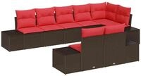 vidaXL Gartensofa-set 8 stk. Braun und Rot Poly Rattan