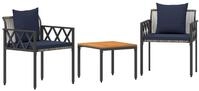 vidaXL Gartenm&ouml;bel-Set 3 stk. Grau und Marineblau Poly-Rattan