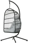 Outsunny H&auml;ngesessel mit Gestell faltbar Polyrattan H&auml;ngekorb mit Kissen - Hellgrau