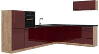Eckk&uuml;che Vicco R-Line Rot Hochglanz/Goldkraft Eiche 327 x cm Arbeitsplatte