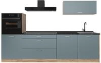 K&uuml;chenzeile Vicco R-Line Blau-Grau/Goldkraft Eiche 280 cm Arbeitsplatte Anthrazit,