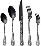 Besteckset 30-teilig f&uuml;r 6 Personen Edelstahl Schwarz mit Blumenmuster,