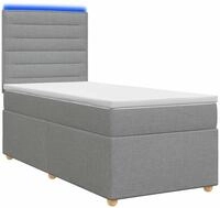 vidaXL LED Boxspringbett mit Matratze Hellgrau 90 x 190 cm Stoff