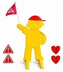 Relaxdays Warnfigur Kinder, mit Fahne, Sicherheitsaufsteller, Stra&szlig;e, HBT: 84x52x46