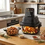 Heissluftfritteuse mit 2 Glasbeh&auml;ltern 1,5 L & 4 L, 1500 W, Luftfritteuse ohne...