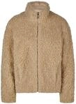 Flauschige Jacke in Beige mit Teddy-Optik, w&auml;rmend, Stehkragen, Gr&ouml;&szlig;e 52