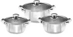 3/6 tlg. KING&reg; Kochtopfset &raquo;NEW SILVER LINE TRIO&laquo; aus Edelstahl mit Glasdeckel /