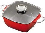 28x28cm KING&reg; Br&auml;ter Aluguss 7L / mit Glasdeckel und Aromaknopf / Farbe: rot /