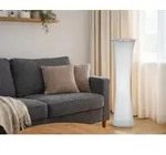 Kleine Wohnzimmer Stehlampe mit Stoff Lampenschirm Wei&szlig;, Lichts&auml;ule H&ouml;he 123cm -