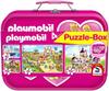 Puzzlebox Playmobil pink 4 Kinderpuzzle im Metallkoffer 2x60 und 2x100 Teile