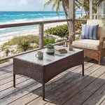 Poly-Rattan Gartentisch Halden, Beistelltisch Tisch mit Glasplatte braun-meliert -