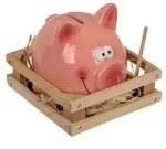 Rosa Keramik Sparschwein mit Hammer & Stall ca. 13 cm wiederverwendbar - Rosa