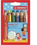 STABILO Buntstift, Wasserfarbe & Wachsmalkreide - woody 3 in 1 - 6er Pack - 6
