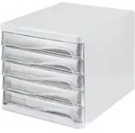 Helit Schubladenbox transparent DIN A4 mit 5 Schubladen H6129902 - Wei&szlig;
