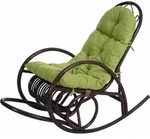 Schaukelstuhl HWC-C40, Schwingsessel Rattansessel, braun Auflage gr&uuml;n - Gr&uuml;n