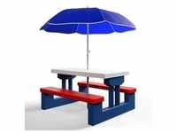 SPIELWERK® Kindersitzgruppe Sonnenschirm Tisch Bänke UV Schutz Waschbar Abgerundete
