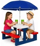 SPIELWERK Kindersitzgruppe mit Sonnenschirm Blauweiss - Blau