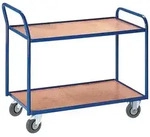 Rollcart Tischwagen mit abgewinkeltem Schiebegriff und 2 Etagen im Buchendekor