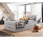Boxspringbett Modesto Stoff silber Topper 140x200 cm - Schwarz