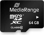 MediaRange MR955, 64 GB, MicroSDXC, Klasse 10, 60 MB/s, 15 MB/s, Schwarz