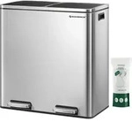 SONGMICS M&uuml;lleimer M&uuml;lltrennsystem, mit 2 F&auml;chern, 2 x 30 L, K&uuml;che - Silber
