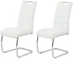 Hela Tische, 2er Set Esszimmerstuhl Freischwinger Flora - Bezug Kunstleder Wei&szlig; -