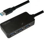 Logilink Aktives Repeater-und Verl&auml;ng. Kabel 10m m.4Port Hub - Schwarz