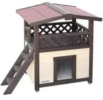Kerbl Katzenhaus 4-Seasons Deluxe Beheizbar 88x57x77 cm Dunkelbraun - Braun/Rot