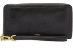 FOSSIL Geldb&ouml;rse Logan RFID Zip Around Clutch Black schwarz - Schwarz