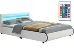 Juskys Polsterbett Sevilla 140 x 200 cm wei&szlig; &ndash; Bettgestell mit LED...