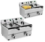 Doppelte Elektrofritteuse mit Hahn 230 V 2 x 3000W 2 x 10 L - Silber