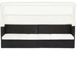 vidaXL Gartensofa mit Sonnendach Schwarz Poly Rattan - Schwarz/Beige/Wei&szlig;
