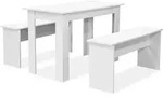 vidaXL 3-tlg. Essgruppe Tisch und B&auml;nke Holzwerkstoff Wei&szlig; - Wei&szlig;