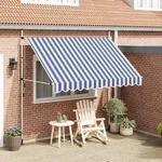 vidaXL Einziehbare Markise Handbetrieben 300 cm Blau/Wei&szlig; Gestreift - Blau