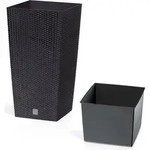 BigDean Prosperplast Rattan Blumentopf 26,6 L Anthrazit &Uuml;bertopf Innen Au&szlig;en mit