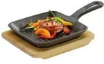 K&Uuml;CHENPROFI Grill-/Servierpfanne eckig mit Holzbrett BBQ 23x13,5x5,5cm - Schwarz
