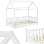 Juskys Kinderbett Marli 80 x 160 cm - Rausfallschutz, Lattenrost & Dach - Holz Wei&szlig;