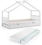 Hausbett Vitalispa Design Wei&szlig; 90x200 cm mit G&auml;stebett und Matratze, Model 36235 -