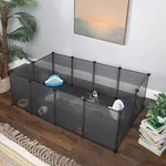 SONGMICS Kleintierk&auml;fig, Freigehege mit Bodenplatten, 143 x 73 x 46 cm, grau