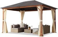 Gartenpavillon 3x4 m Holzoptik, Stahldach Hardtop 4 Seitenteile in Champagner