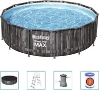 Bestway 39794, BESTWAY 5614Z Steel Pro MAX Swimmingpool rund Holz Pumpe Leiter Cover