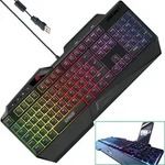 Schwaiger USB Gaming Keyboard Tastatur RGB LED Beleuchtet Smartphone-Halterung
