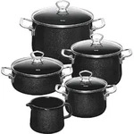 RIESS Topfset Black Magic 5teilig schwarz Emaille 110363 - Schwarz