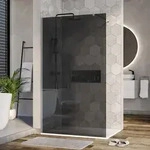 Duschabtrennung Walk-In Nano Echtglas EX101 - Graues Glas - 10 mm - Wandprofil...