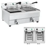 Doppelkammer-Gewerbefritteuse mit Wasserh&auml;hnen 230V 2x16L - Silber